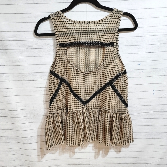 FREE PEOPLE SHEER BLACK & TAN LACE TRIM PEPLUM TANK TOP, SZ XS - Picture 11 of 12